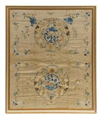 A Large Chinese Cream Ground Embroidered Silk Panel