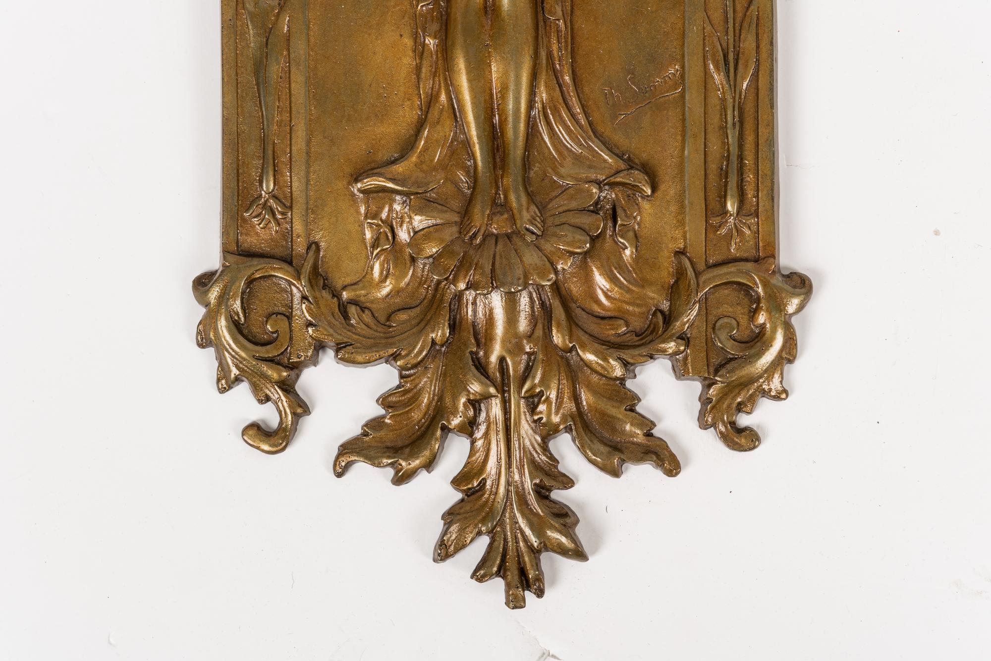 A Pair of Bronze Art Nouveau Figural Wall Sconces by Théophile François Somme (French, 1871-1952)