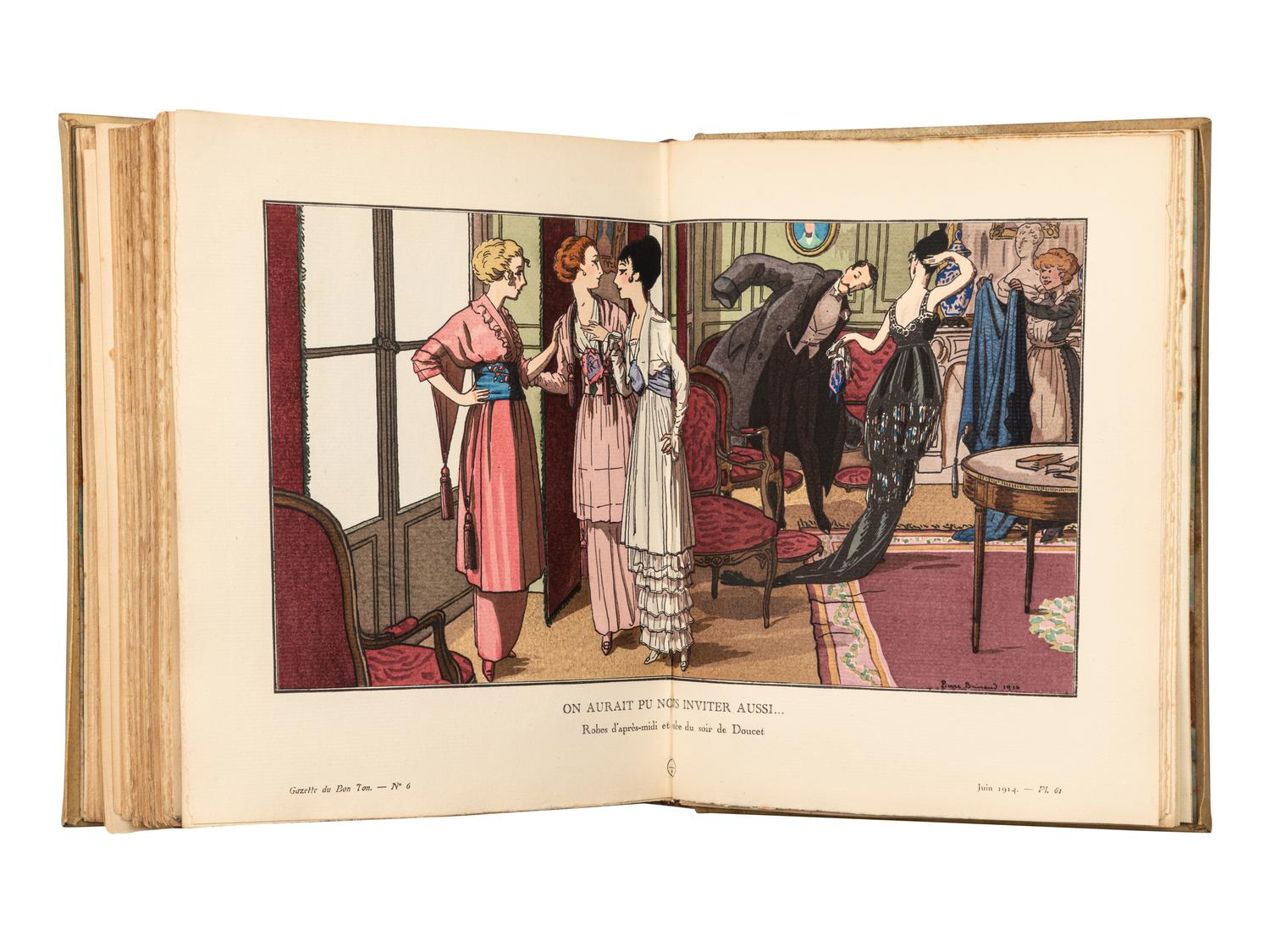 [FRENCH COSTUME]. HERMANN, Lucien Antoine (1886-1954). Gazette du Bon Ton Art-Modes & Frivolites. Paris, Berlin & London: Librairie Centrale Des Beaux-Arts, Paul Cassirer, and William Heinemann, Christmas 1913 – June 1914.
