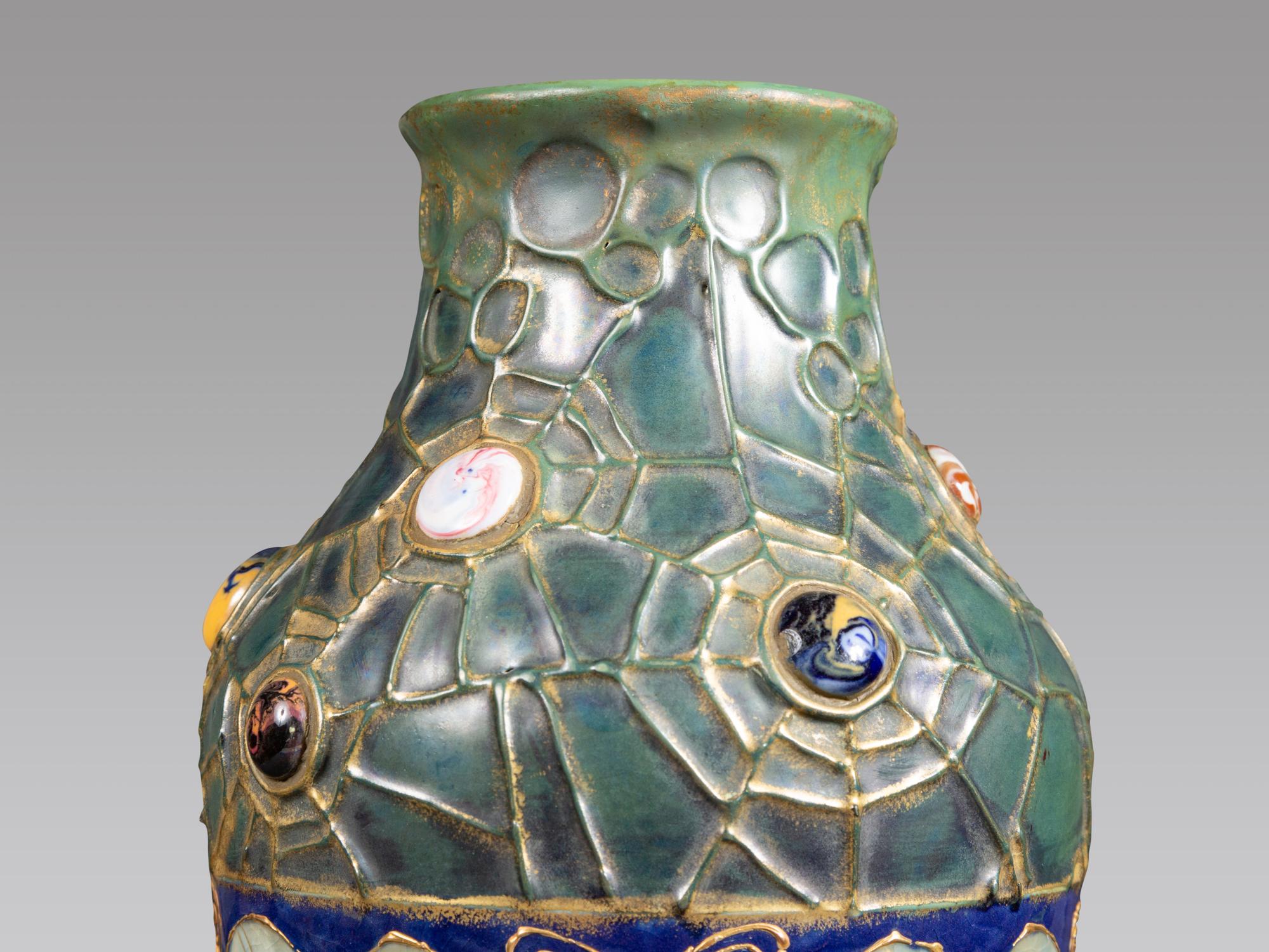 Amphora Grès-Bijou Vase with Moths and Spiderwebs