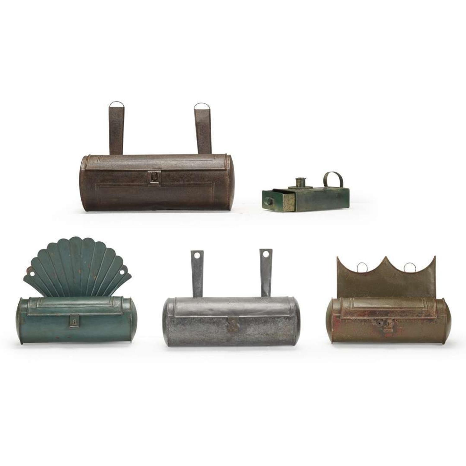 Group of five tin candle boxes 19th century