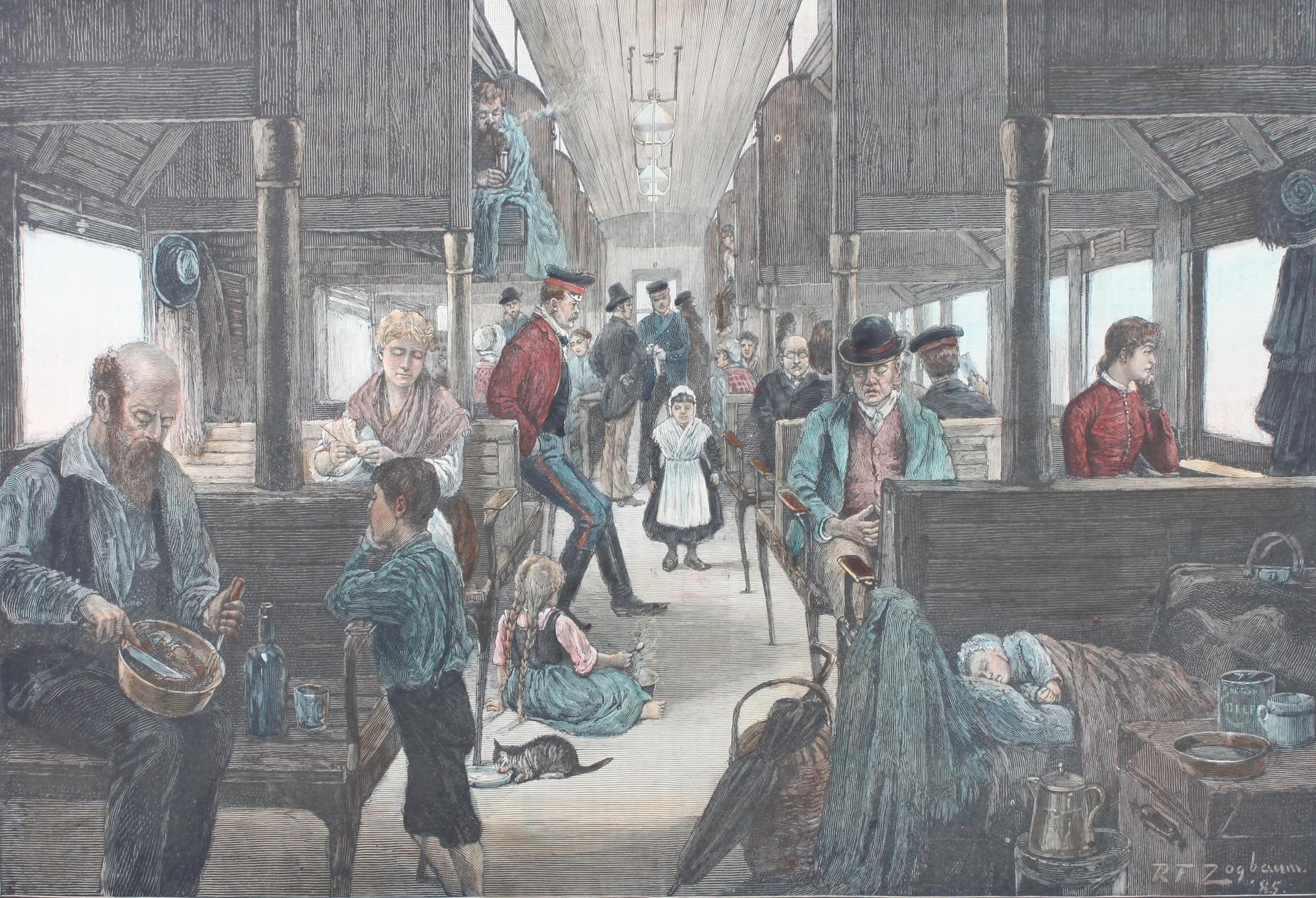Five Hand Colored Woodblock Rail Road Prints Height 15 x width 9 1/2 inches (each) — LATE 19/EARLY 20TH CENTURY