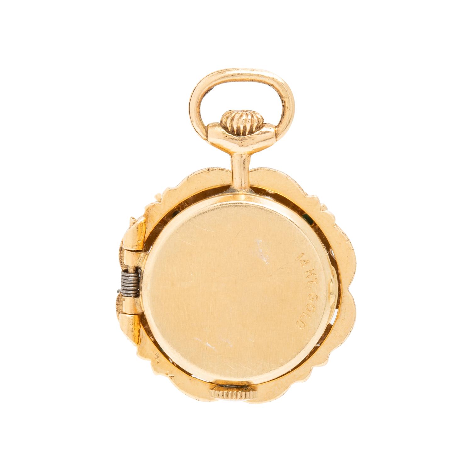 Yellow Gold and Multigem Pocket Watch and Flower Earrings