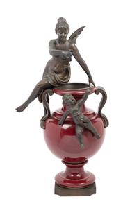 A Continental Bronze Mounted Ceramic Urn
