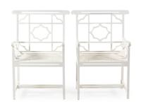 A Pair of Chatsworth Estate White Painted Garden Chairs Height 40 inches. — MID-20TH CENTURY