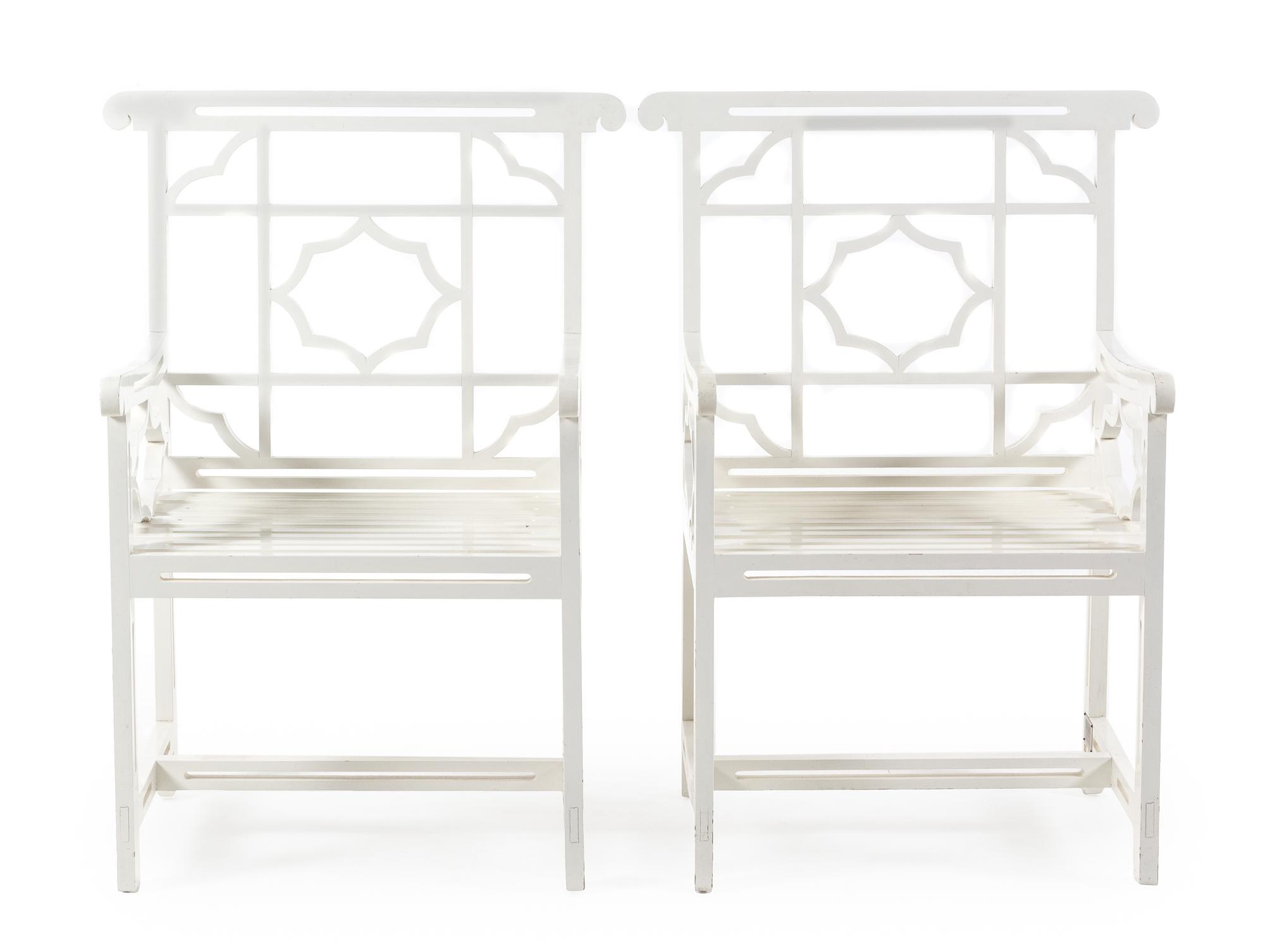 A Pair of Chatsworth Estate White Painted Garden Chairs Height 40 inches. — MID-20TH CENTURY