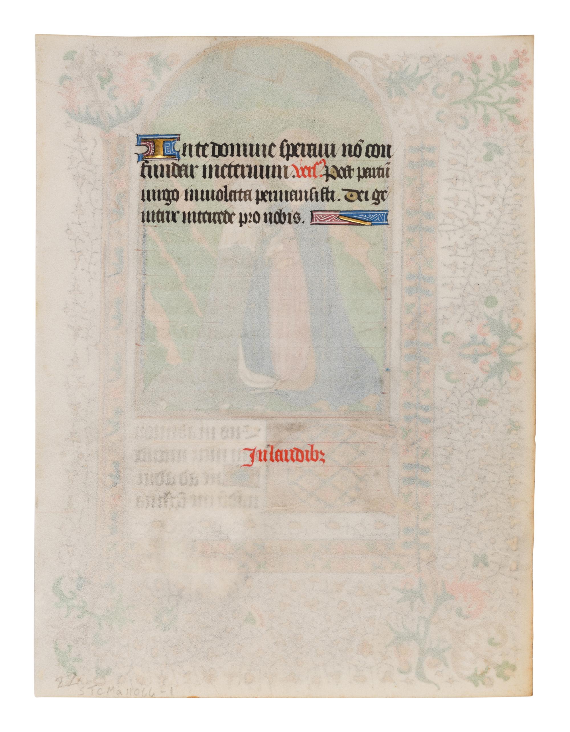MASTER OF SIR JOHN FASTOLF (active Paris, Rouen, and London, c. 1420-1460) A leaf from a Book of Hours, use of Rouen, including a large miniature of the Visitation, in Latin, illuminated manuscript on parchment [France, Rouen, c. 1440-1450]