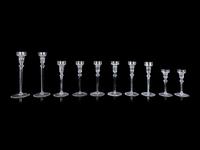 Ten Graduated Glass Candlesticks