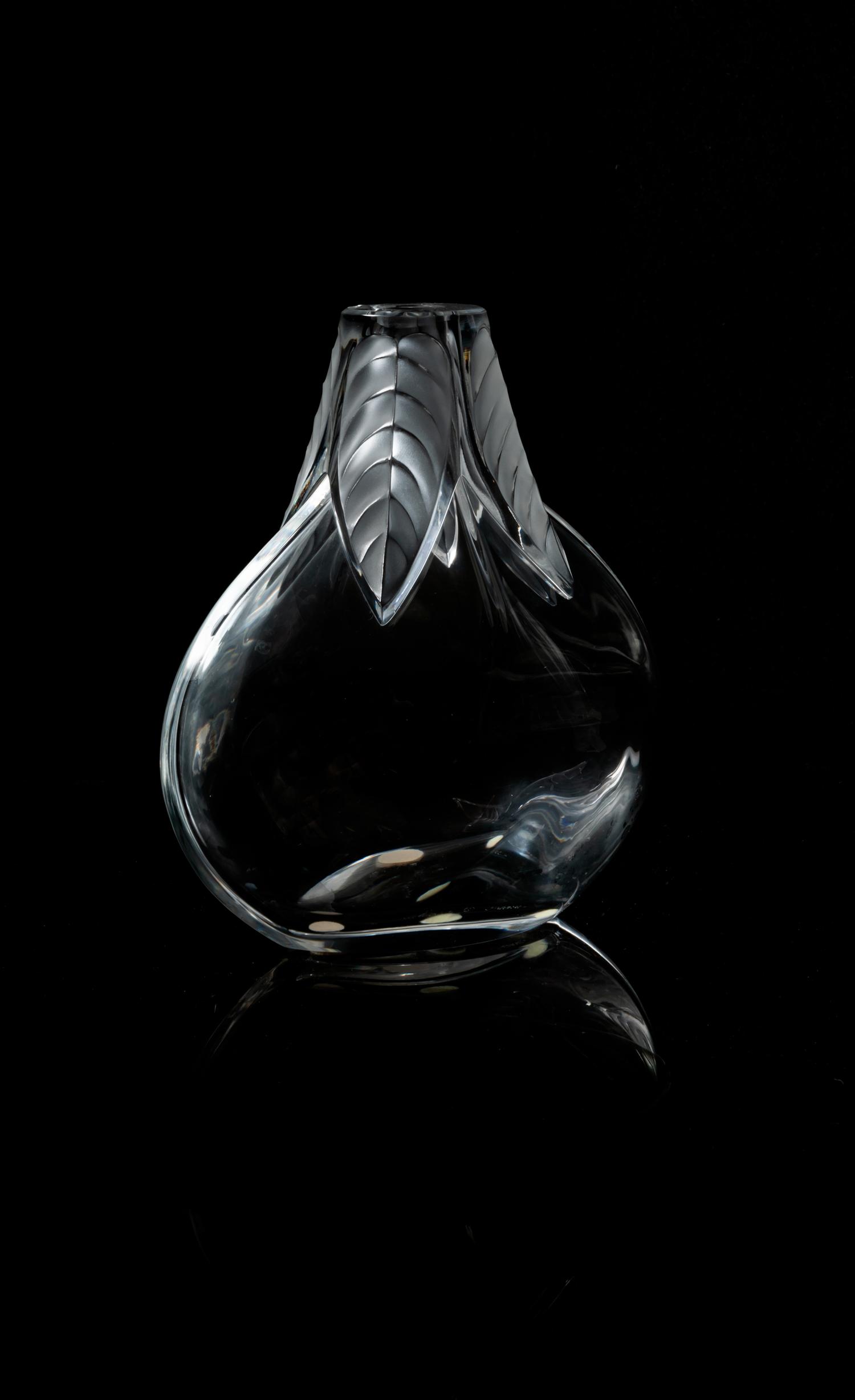A Lalique Molded and Frosted Glass Vase Height 6 5/8 inches. — POST-1945