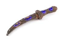 An Eastern European Silvered, Jeweled and Enameled Dagger Length 11 1/2 inches.