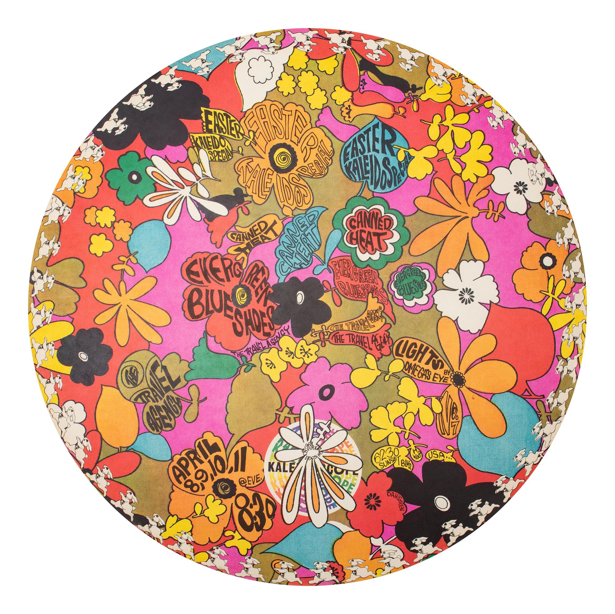 [MUSIC]. DAHLGREN, Dick, artist. Easter Kaleidoscope Special Canned Heat Evergreen Blue Shoes the Travel Agency . Los Angeles: Kaleidoscope, 1968.