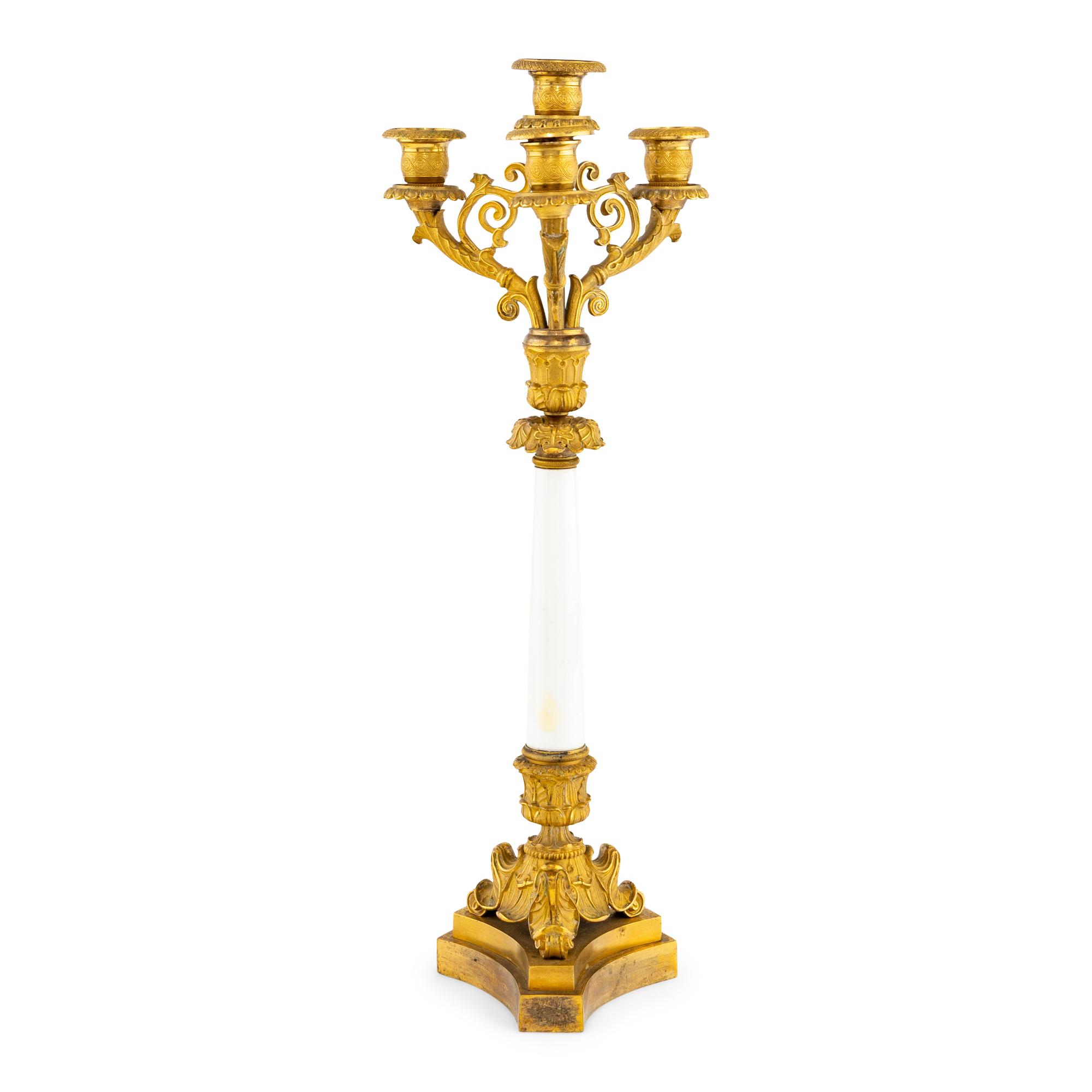 An Empire Gilt Bronze and Enamel Candelabrum