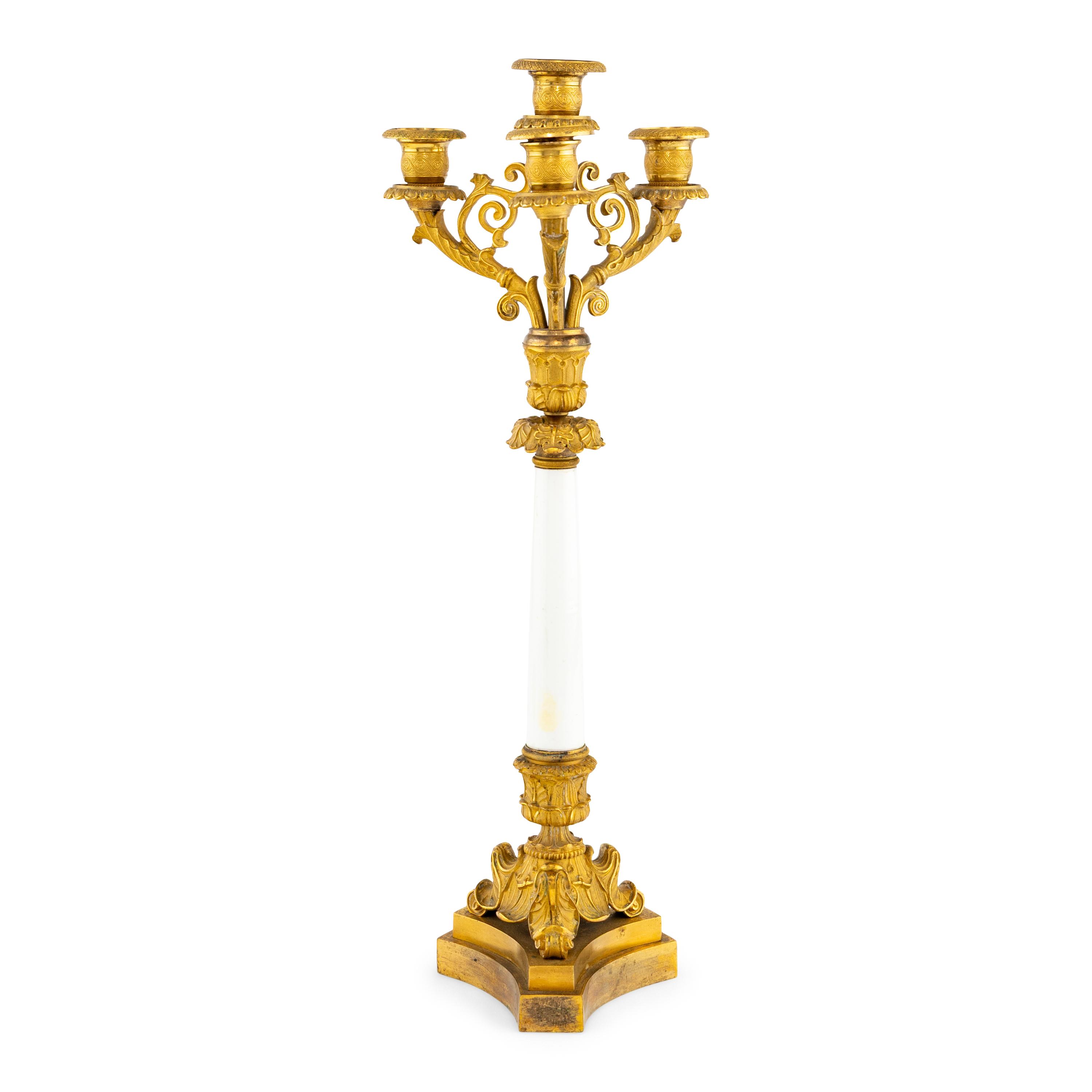 An Empire Gilt Bronze and Enamel Candelabrum