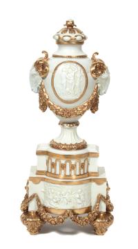 A Continental Gilt Decorated Ceramic Vase Height 25 inches. — 20TH CENTURY