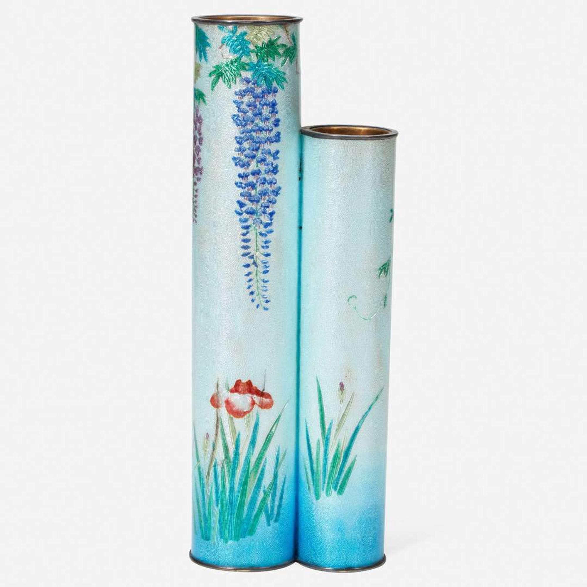 A Japanese ginbari cloisonné double vase日本七宝烧双联瓶
