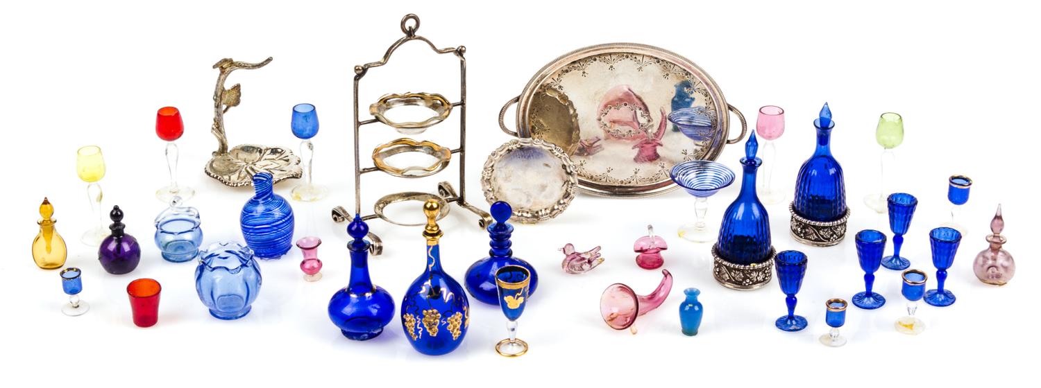 A Group of Glass and Silver Table Articles Height of three-tier stand 2 inches. — Various Makers