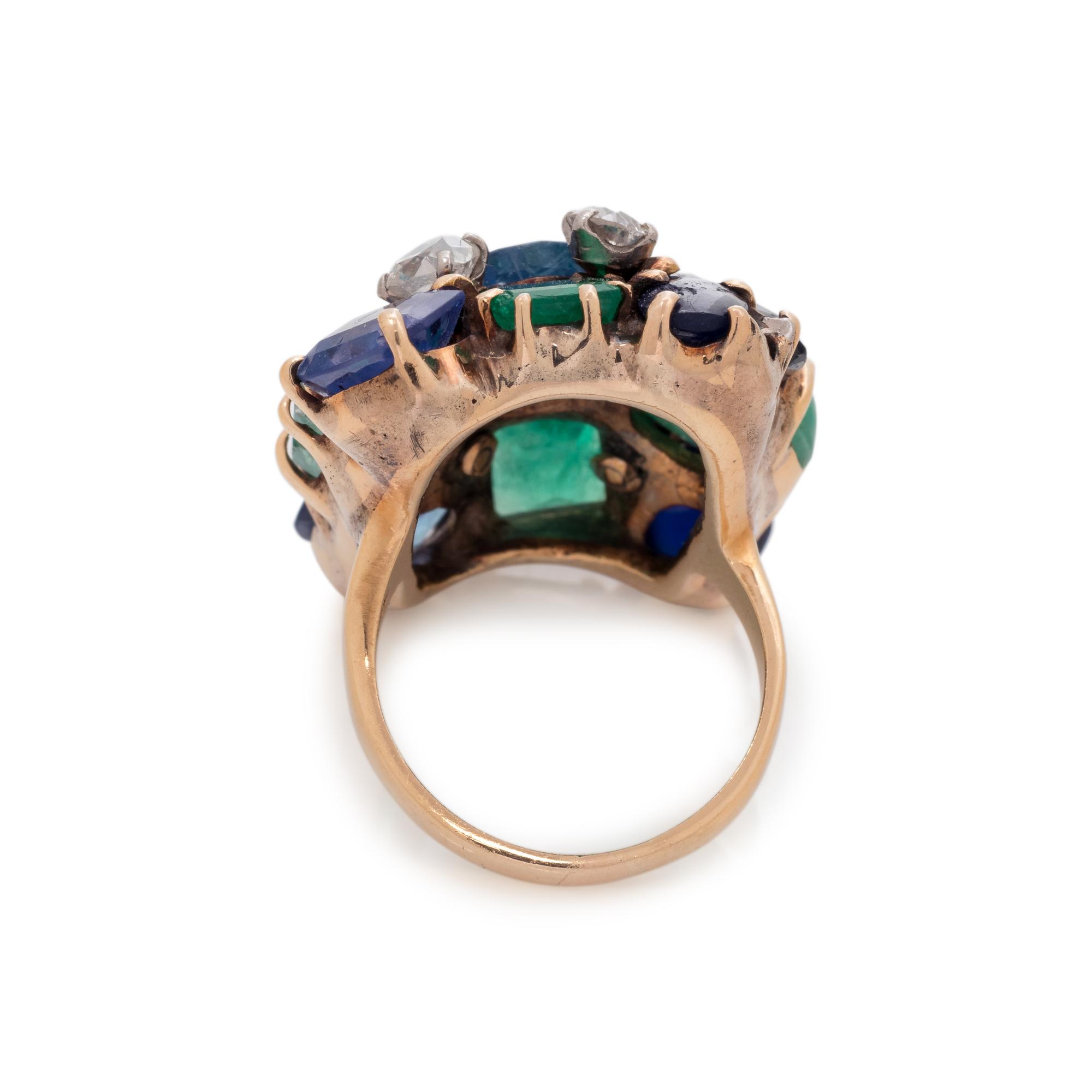 SEAMAN SCHEPPS, SAPPHIRE, EMERALD AND DIAMOND RING