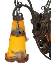 An Art Deco Wrought Iron and Glass Chandelier by Degue