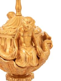 A Pair of Continental Gilt Bronze Covered Urns Mounted as Lamps