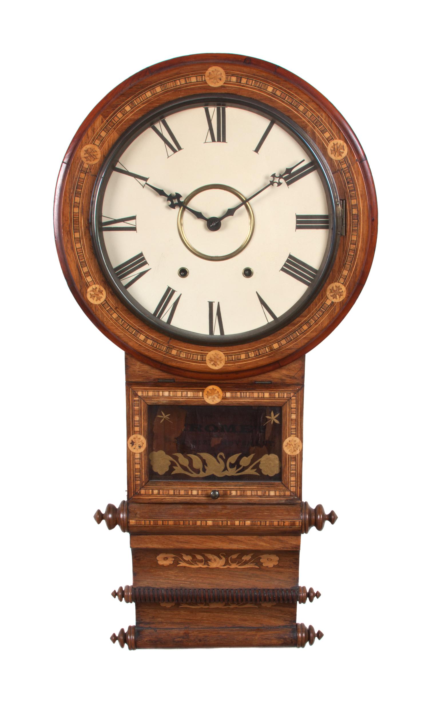 An American Marquetry Wall Clock Height 33 1/4 inches. — JEROME