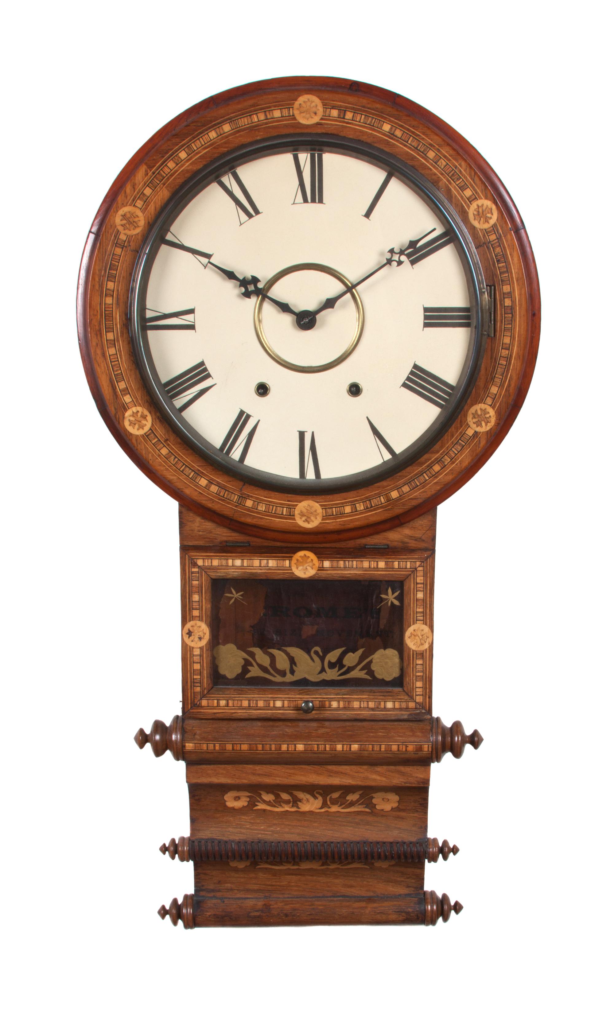 An American Marquetry Wall Clock Height 33 1/4 inches. — JEROME