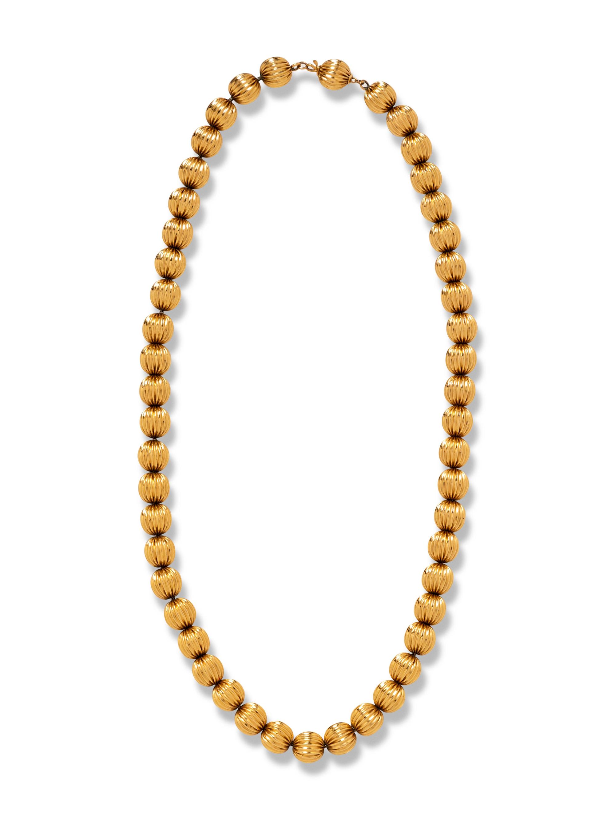 A 14 Karat Yellow Gold Bead Necklace,