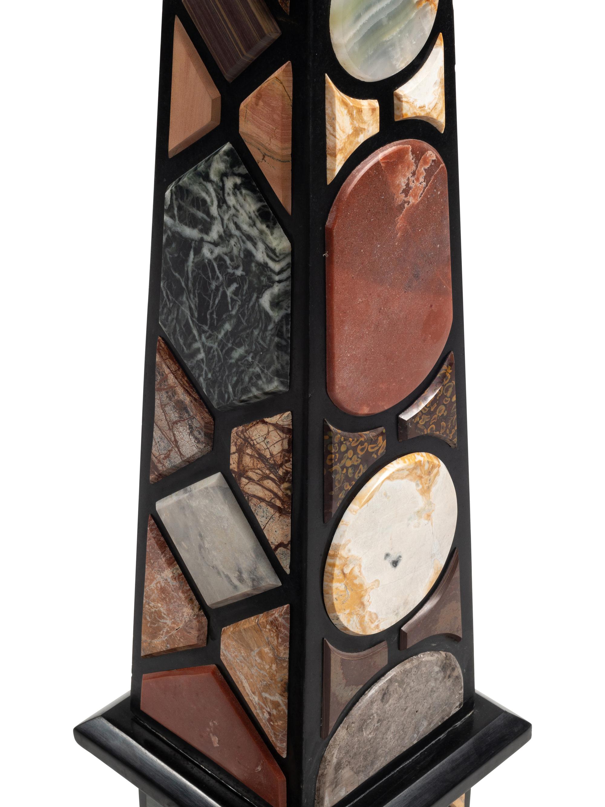 A Pair of Large Grand Tour Style Specimen Marble Obelisks