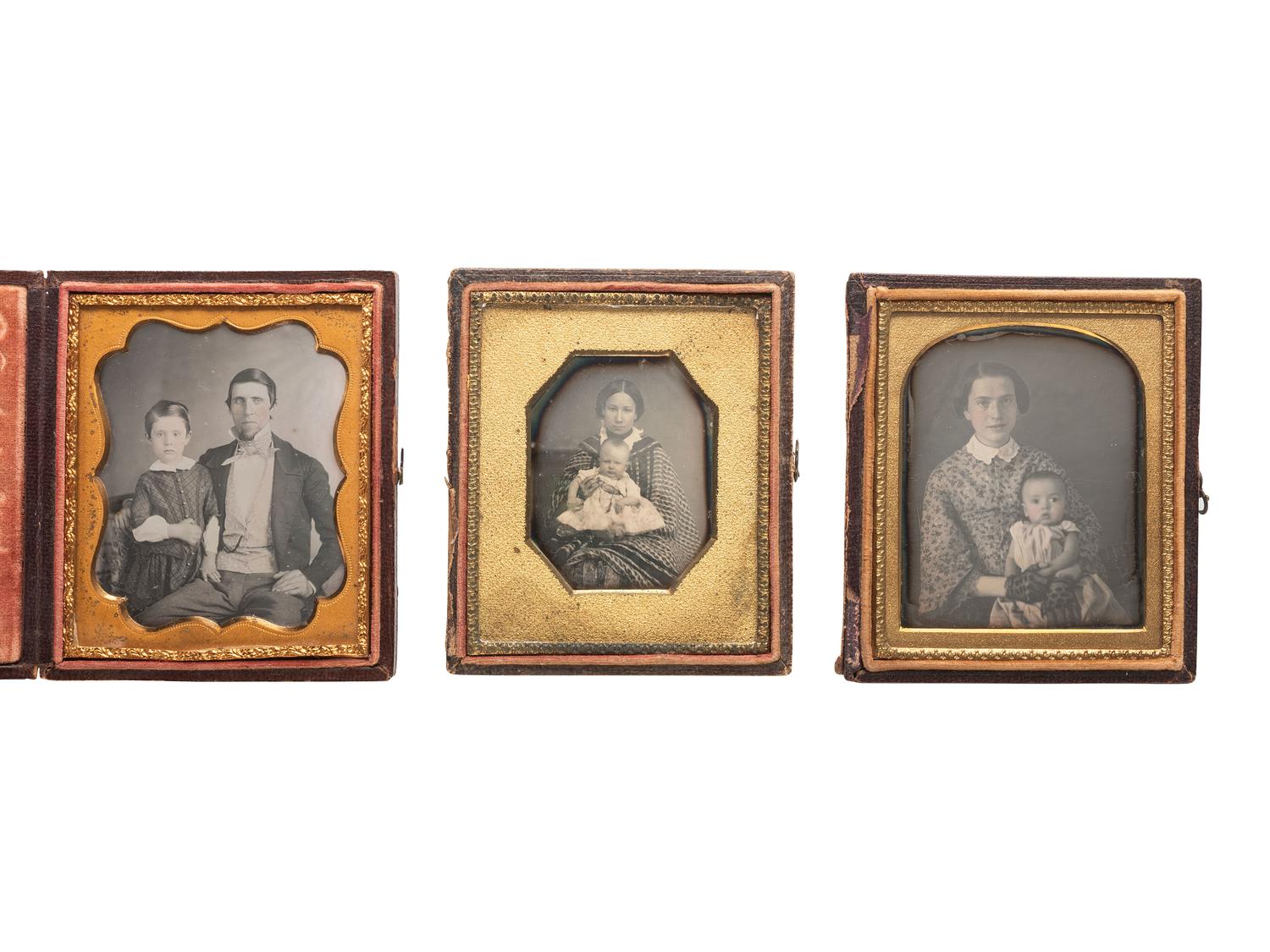 [EARLY PHOTOGRAPHY]. 6 daguerreotypes of parents with children, posed affectionately.