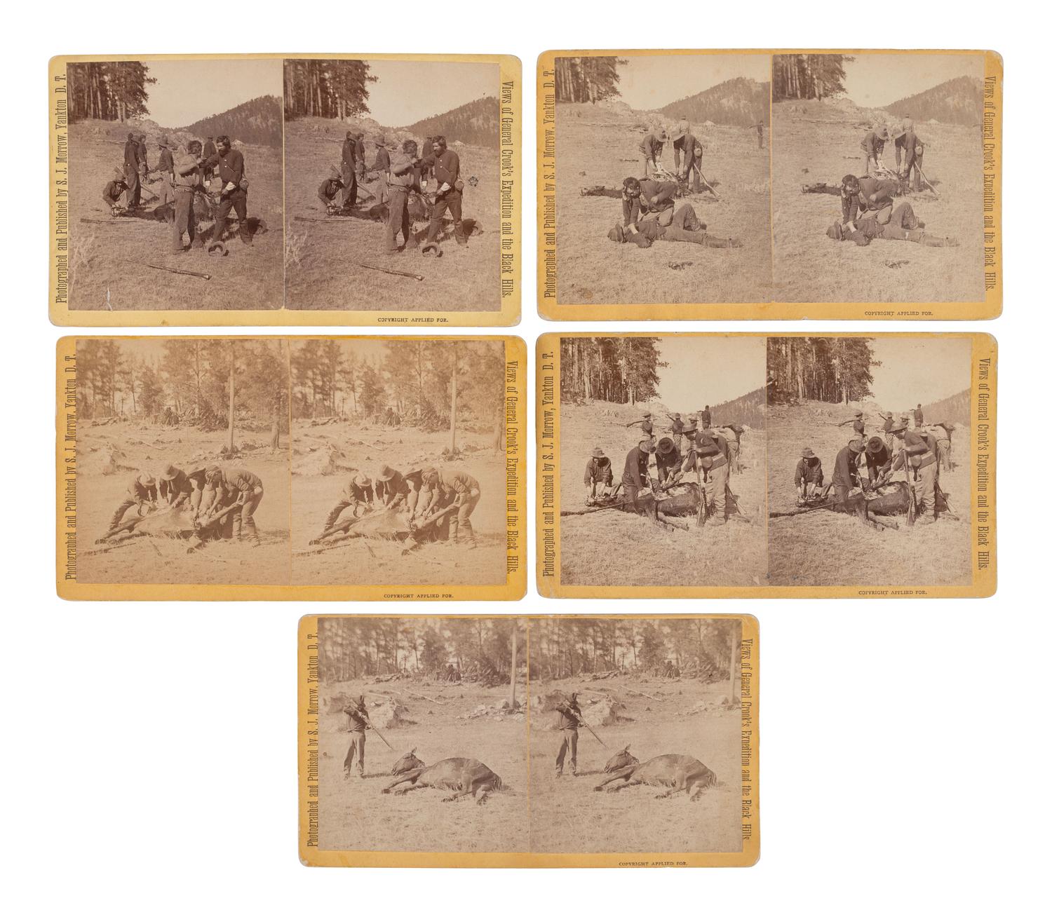 MORROW, Stanley J. (1843-1921), photographer. A group of 19 stereoviews from General Crook's Expedition and the Black Hills series, incl. reenactment of the 1876 "Starvation March."