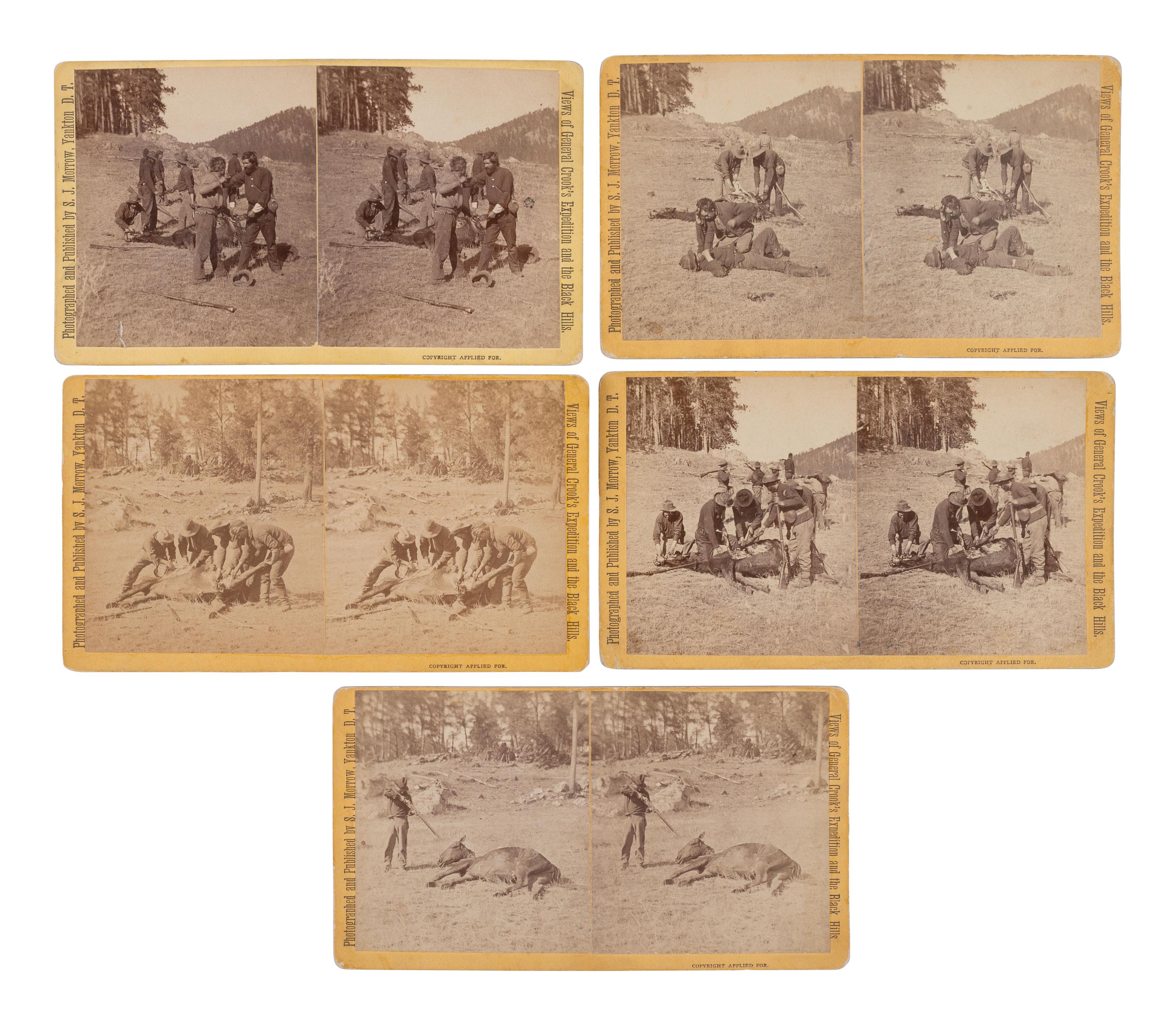 MORROW, Stanley J. (1843-1921), photographer. A group of 19 stereoviews from General Crook's Expedition and the Black Hills series, incl. reenactment of the 1876 "Starvation March."