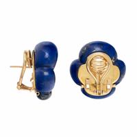 Lapis Lazuli, Diamond, and Yellow Gold Flower Earrings