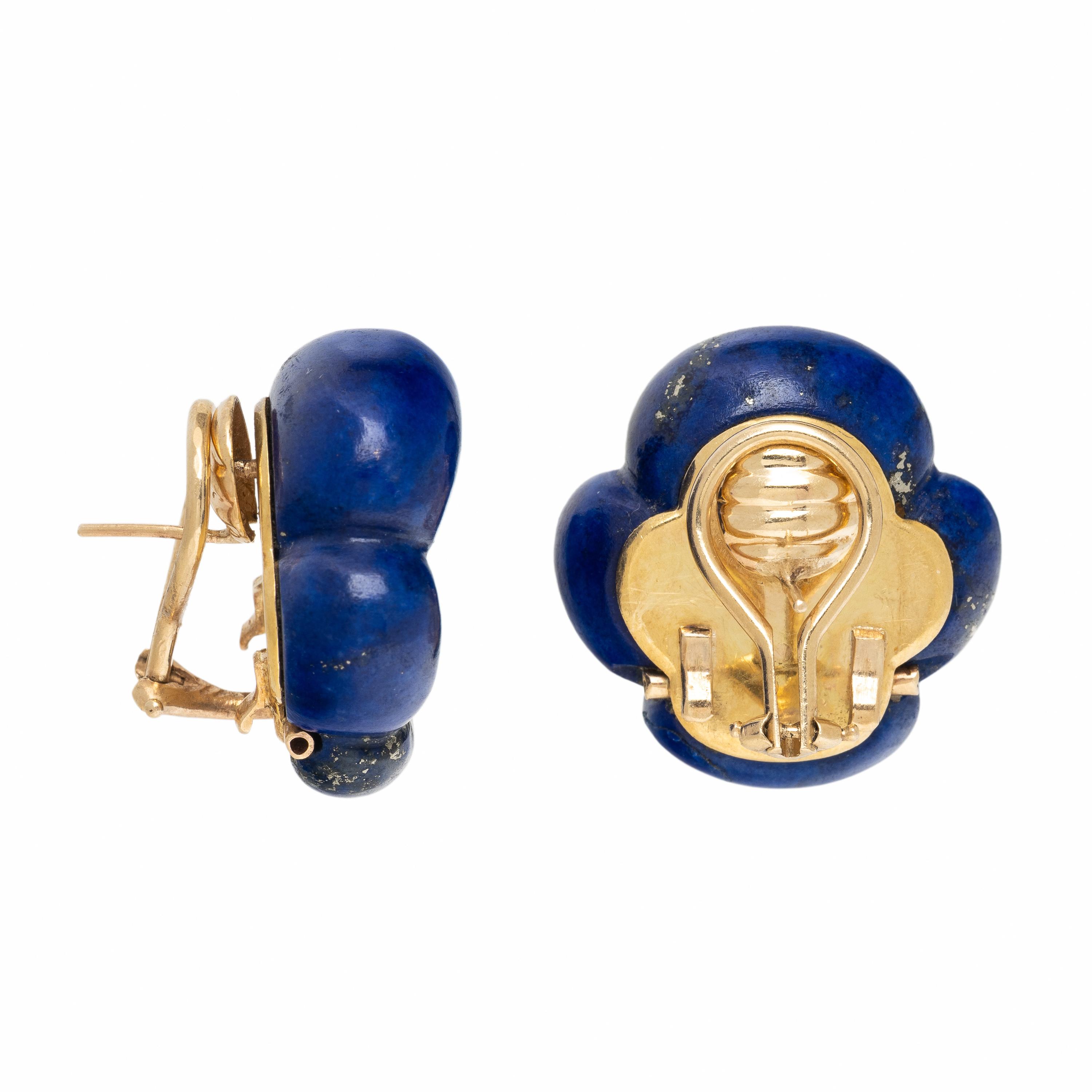 Lapis Lazuli, Diamond, and Yellow Gold Flower Earrings