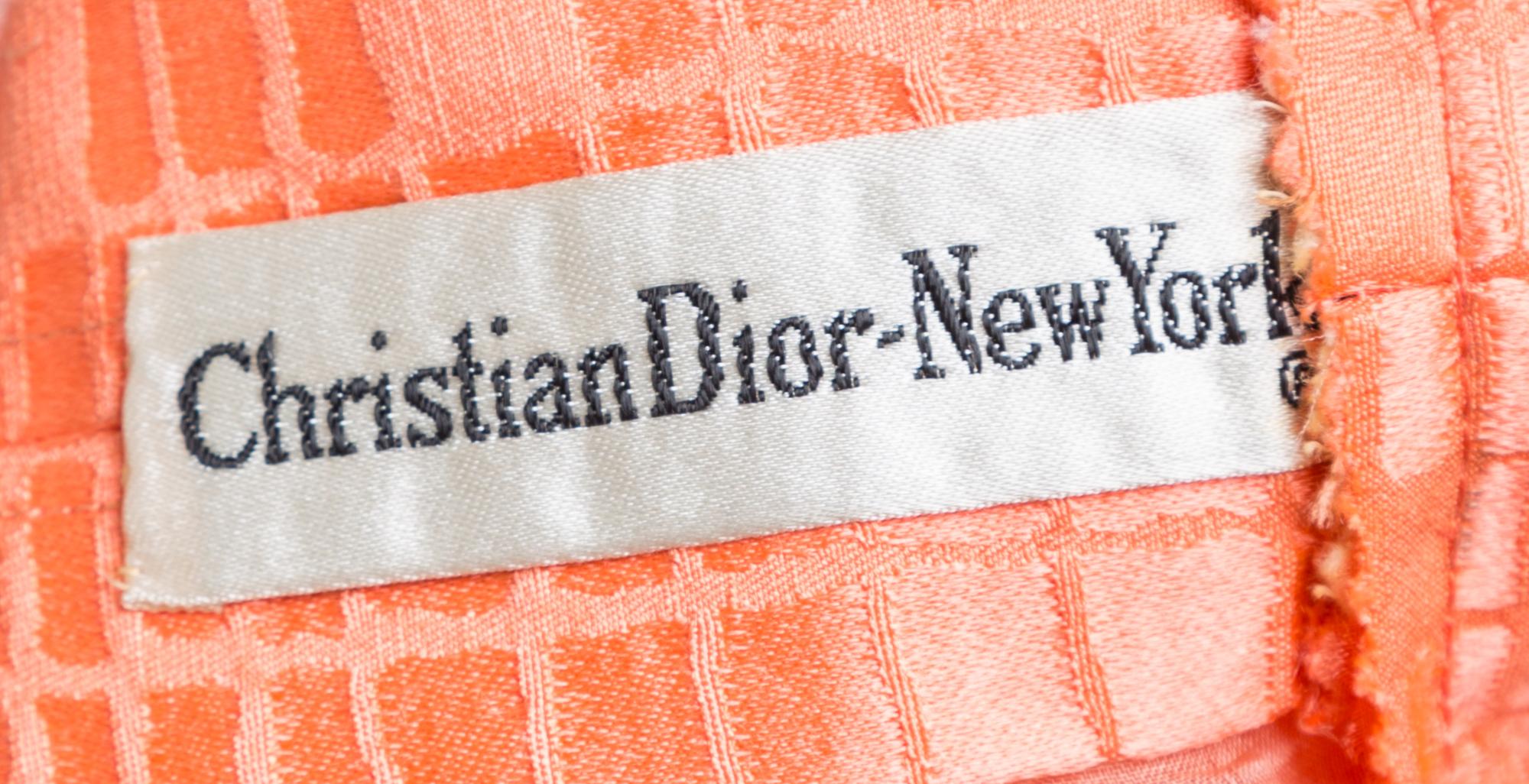 A Christian Dior Tangerine Silk Embossed Cocktail Dress, No Size.