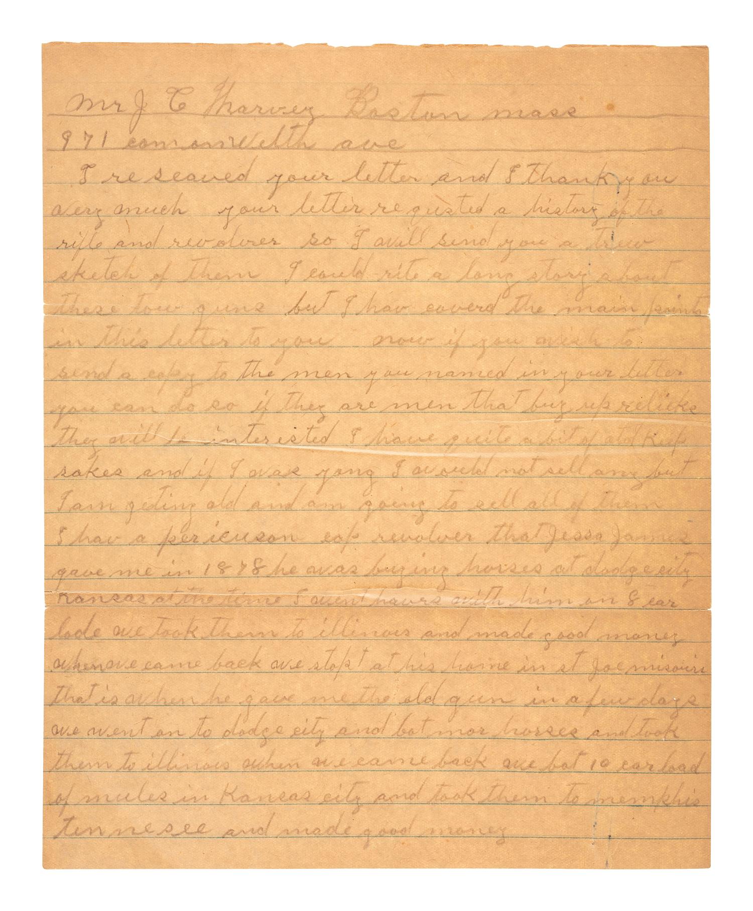 [WILD WEST] -- [HICKOCK, James B. (1837-1876)]. A group of early twentieth-century letters with recollections about "Wild Bill" Hickock and other figures from the American West.