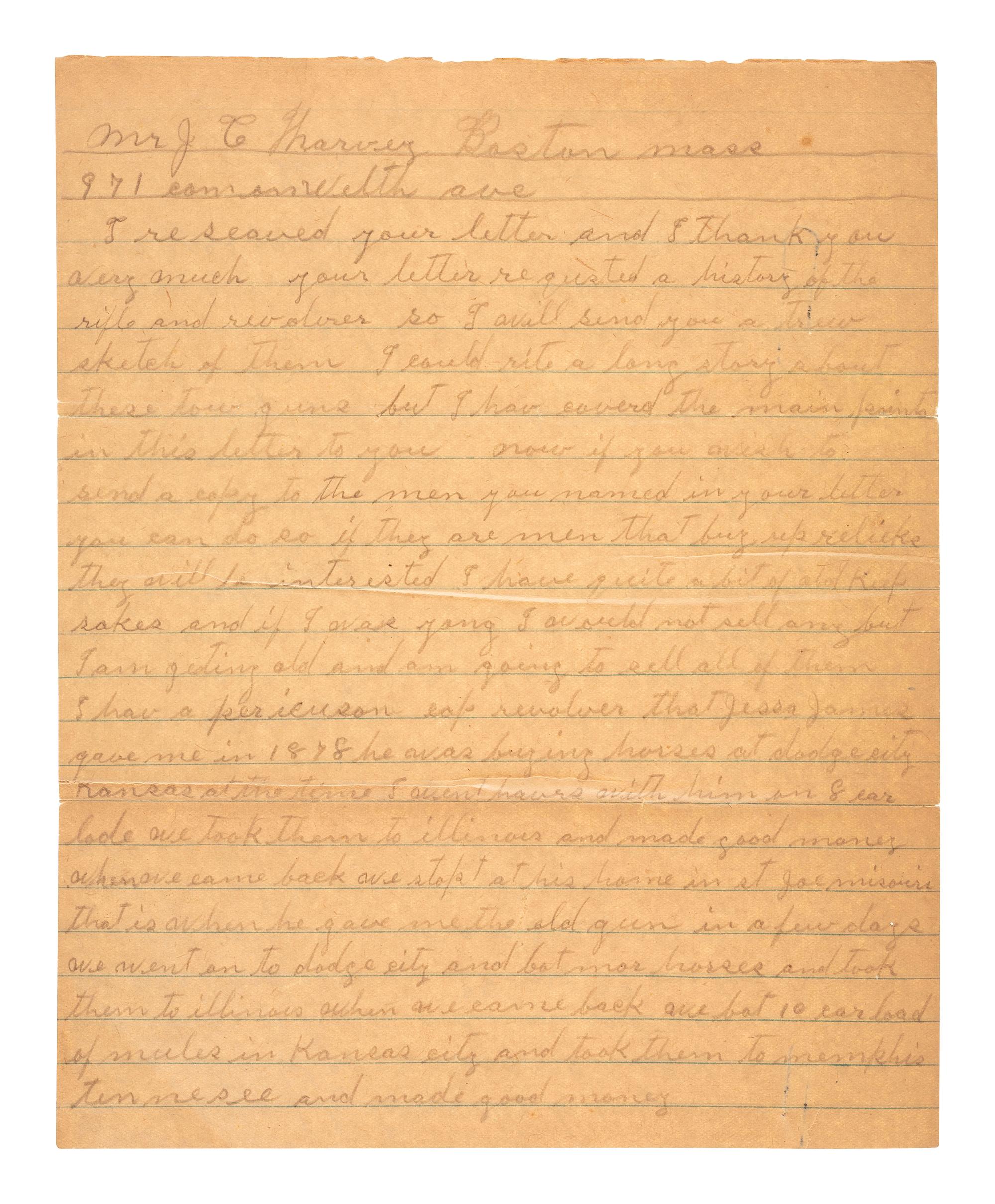 [WILD WEST] -- [HICKOCK, James B. (1837-1876)]. A group of early twentieth-century letters with recollections about "Wild Bill" Hickock and other figures from the American West.