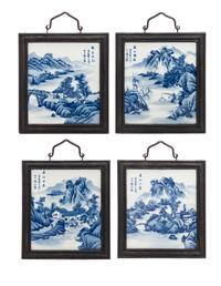 A Set of Four Blue and White Porcelain Rectangular Plaques Height of each 10 1/2 inches. — 20TH CENTURY