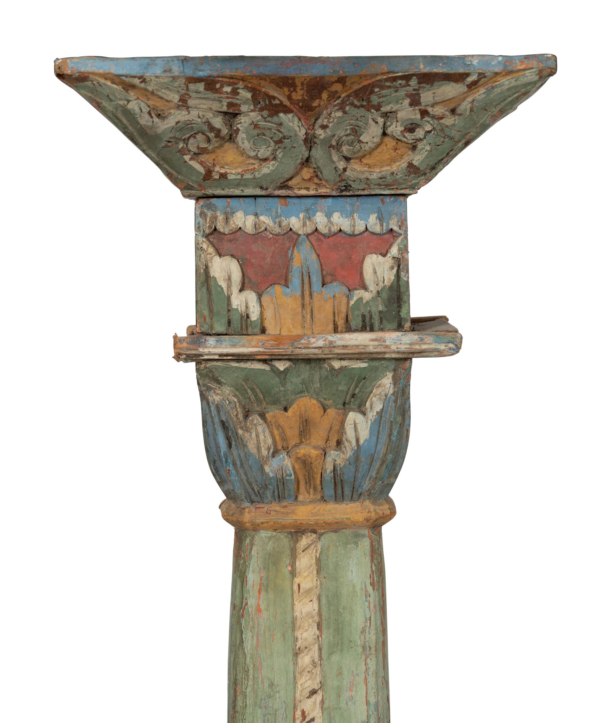 A Pair of South Asian Polychrome Painted Columns