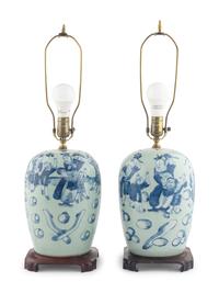 A Pair of Chinese Urns Mounted as Lamps