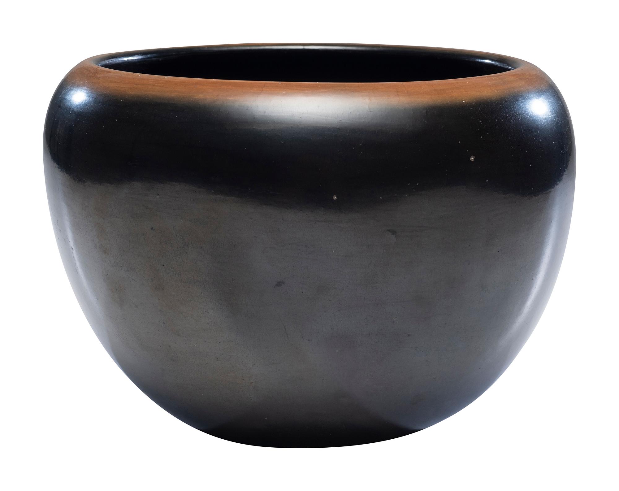Black and Siena Pottery Jar, with Turquoise