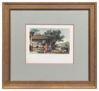 A Group of Four Engravings with Hand Coloring Each 7 1/4 x 8 7/8 inches (visible).