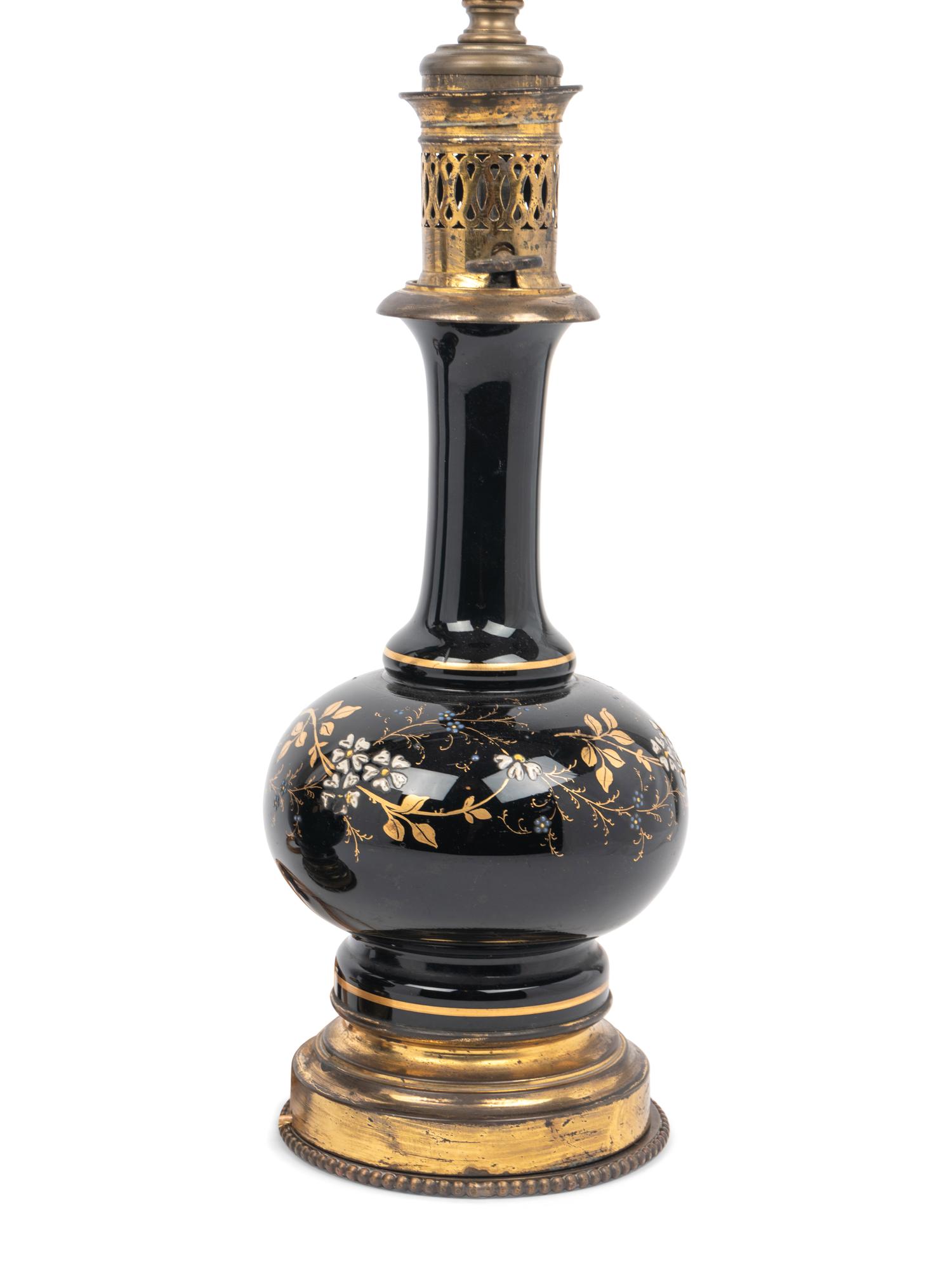 A Pair of French Enameled Glass Fluid Lamps Converted to Electricity