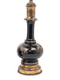 A Pair of French Enameled Glass Fluid Lamps Converted to Electricity