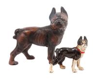 Two Cast Iron Boston Terrier Figures Height of taller 5 inches.
