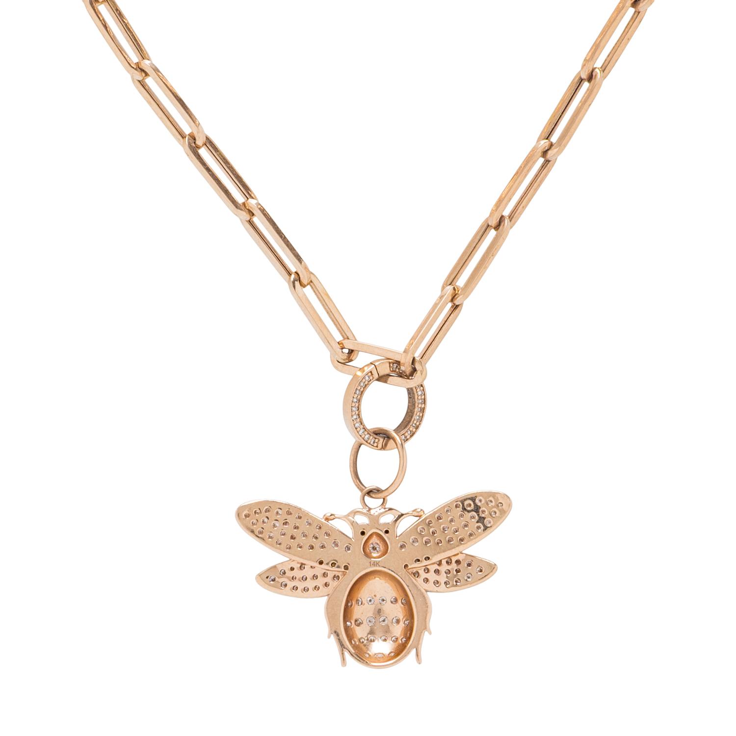 ROSE GOLD AND DIAMOND BEE PENDANT NECKLACE
