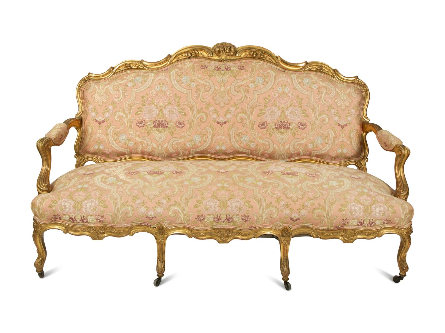 A Louis XV Style Giltwood Sofa and Pair of Fauteuils — EARLY 20TH CENTURY
