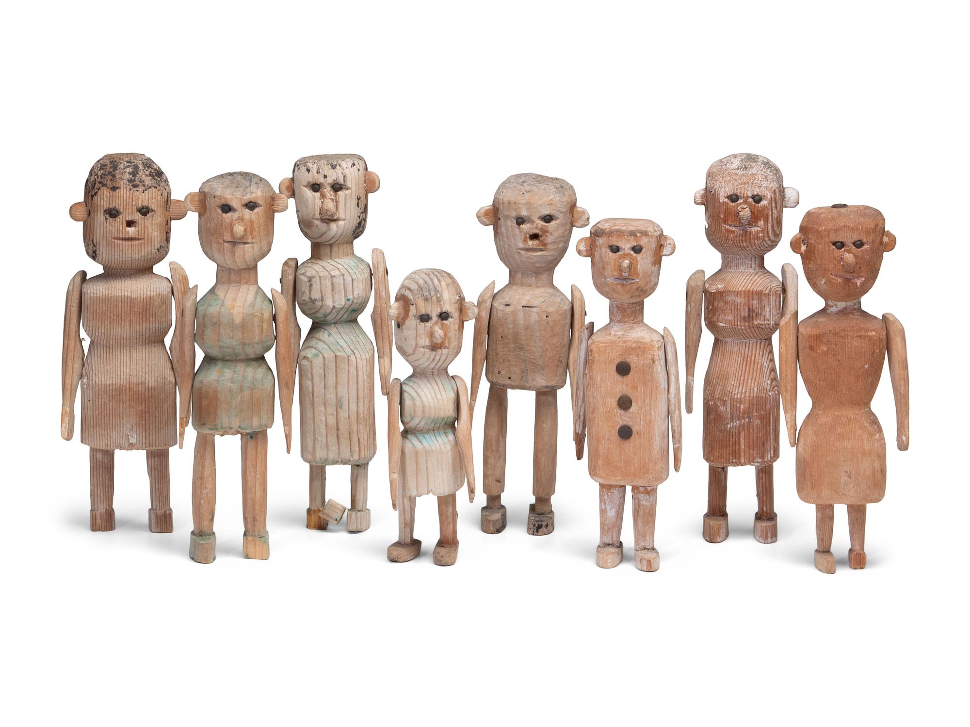 Eight Folk Art Carved Pine Figures