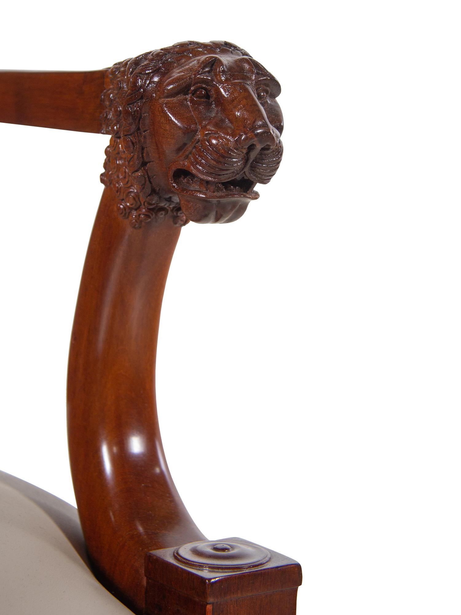 A Consulat Mahogany Lion-Head Fauteuil by Jacob Frères