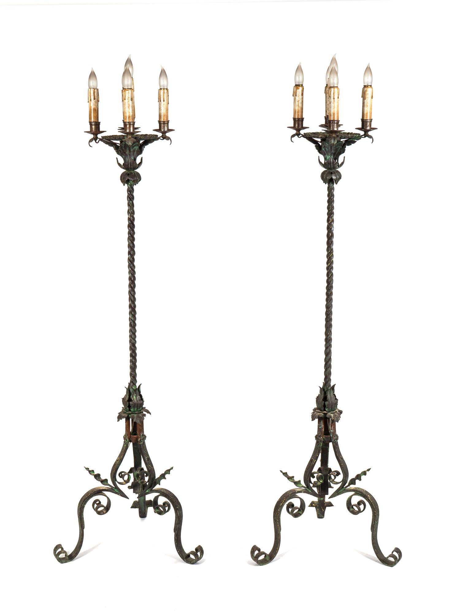 A Pair of Italian Rococo Style Wrought-Iron Floor-Standing Candelabra — 20TH CENTURY