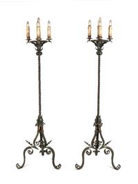 A Pair of Italian Rococo Style Wrought-Iron Floor-Standing Candelabra — 20TH CENTURY