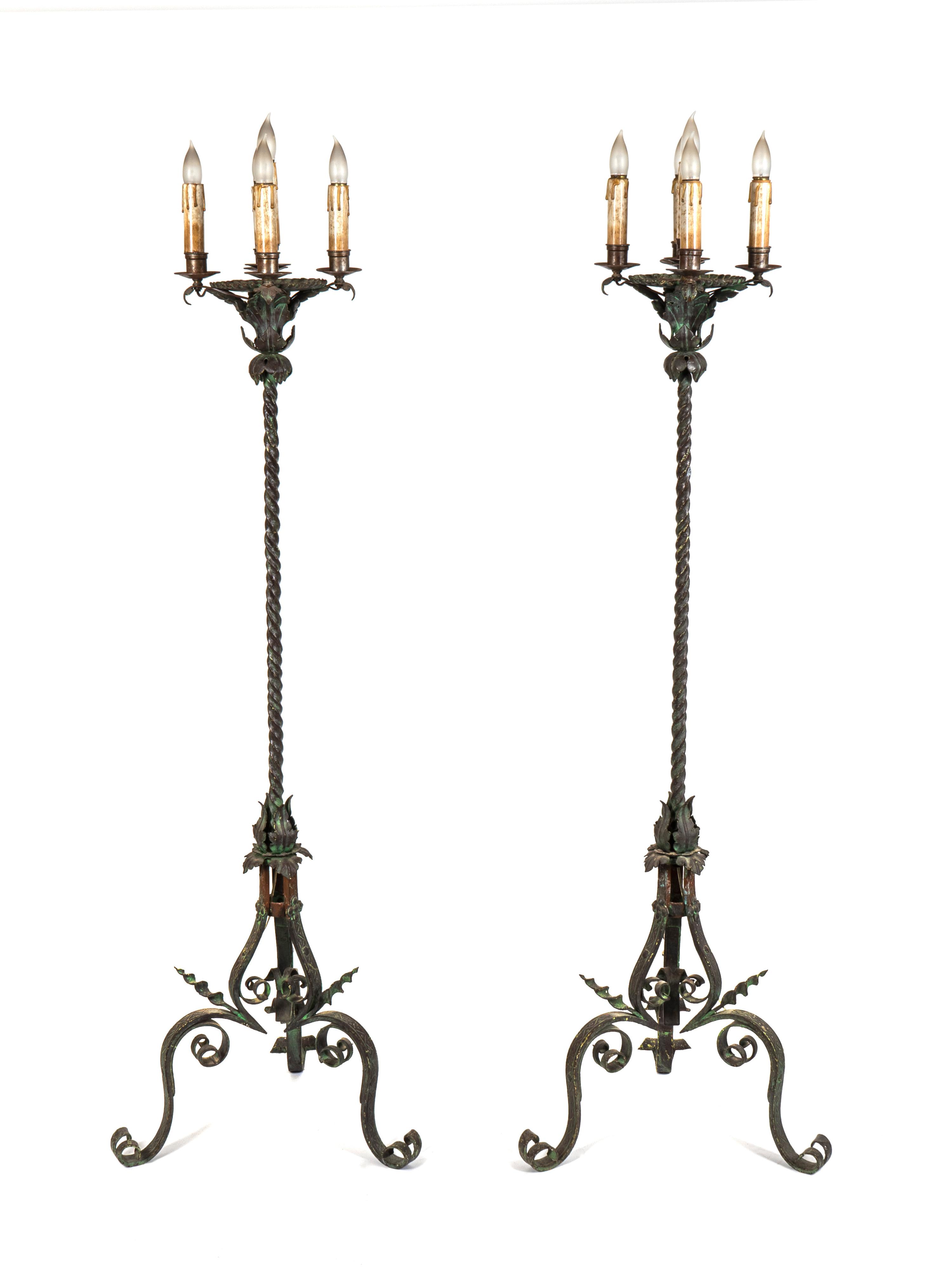 A Pair of Italian Rococo Style Wrought-Iron Floor-Standing Candelabra — 20TH CENTURY